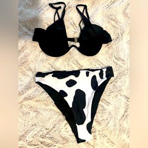 two piece cow print bathing suit